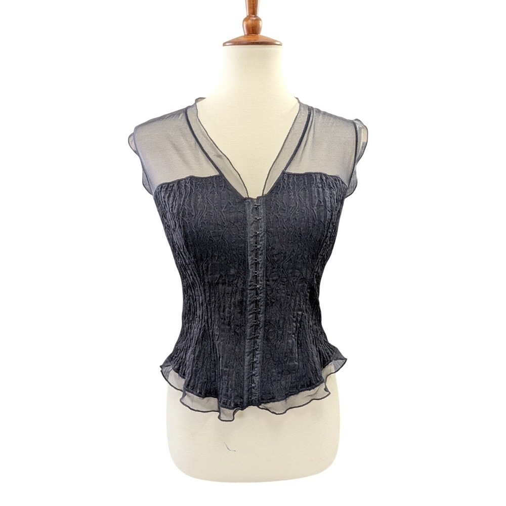 Papillon Blanc Corset Top Womens XL Black Stretch Whimsigoth Fairy Grunge Witchy